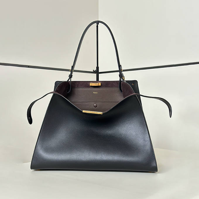 fendi way large soft trapezoidal top‑handle tote handbag